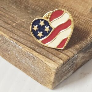 Avon Vintage Goldtone Heart-Shaped Pin Brooch Red White And Blue Enamel